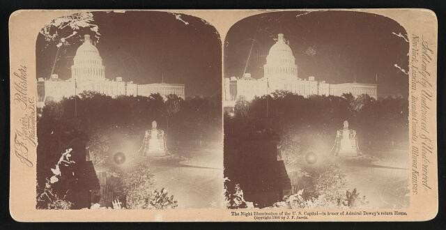 Washington DC U.S. Capitol Night Illumination 1899 Admiral Dewey Return