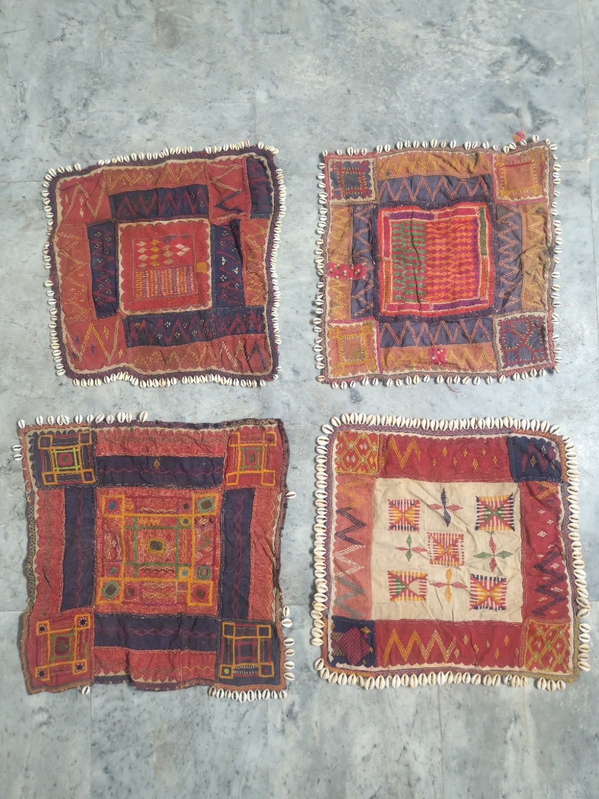 Antique Banjara Embroidered Tribal Textile Chakla Lot 4 Piece
