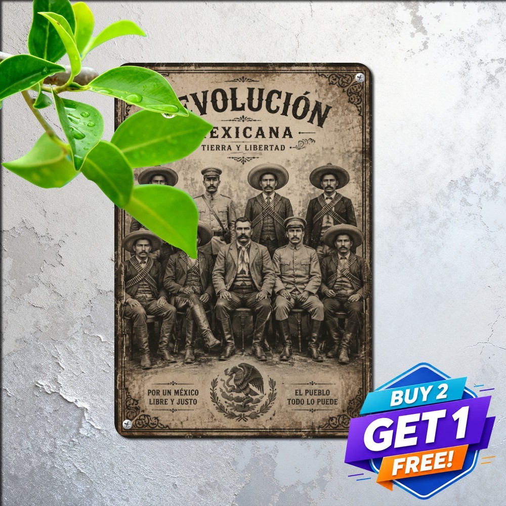 Mexican Revolution Rebel Leaders Historical Portrait Plaque Metal Tin Sign