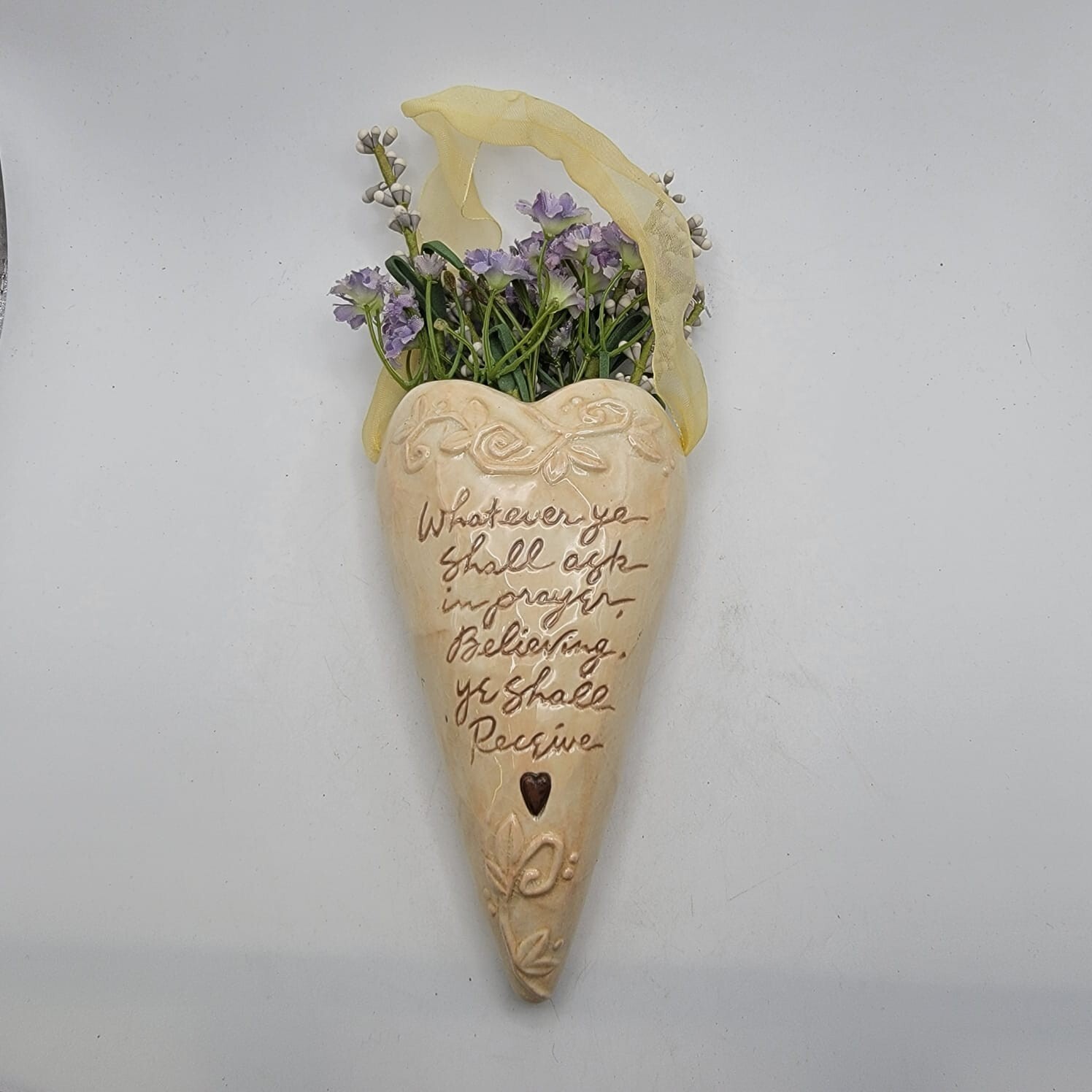 Ceramic Heart Hanging Flower Vase Matthew 21:22 7\