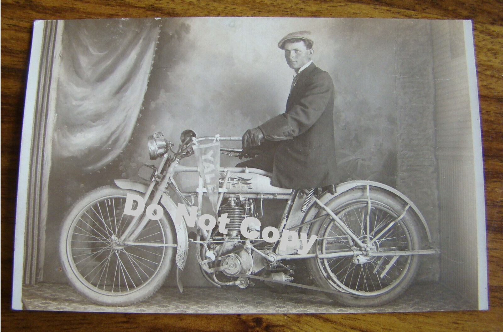 Antique Yale Motorcycle Photo Postcard RPPC indian harley davidson old