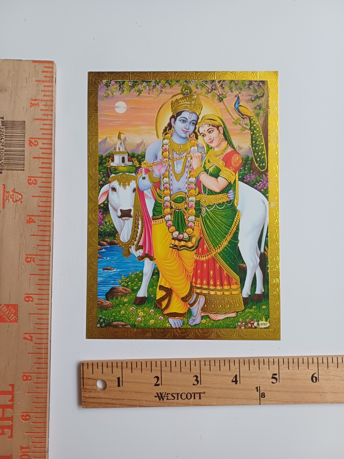 Shri Radha Krishna - Golden Foil Paper Poster 5x7\
