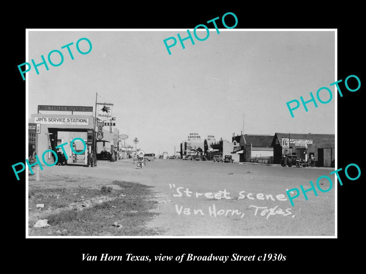 OLD 8x6 HISTORIC PHOTO OF VAN HORN TEXAS VIEW OF BROADWAY STREET c1930s