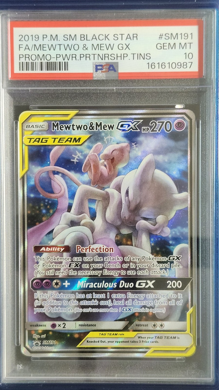 Pokemon PSA 10 Mewtwo & Mew GX SM191 Black Star Promo