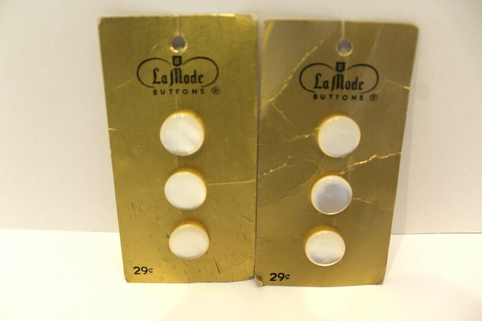 Vintage round Buttons 2 cards (6) LaMode #52 Japan pearl looking 5/8\