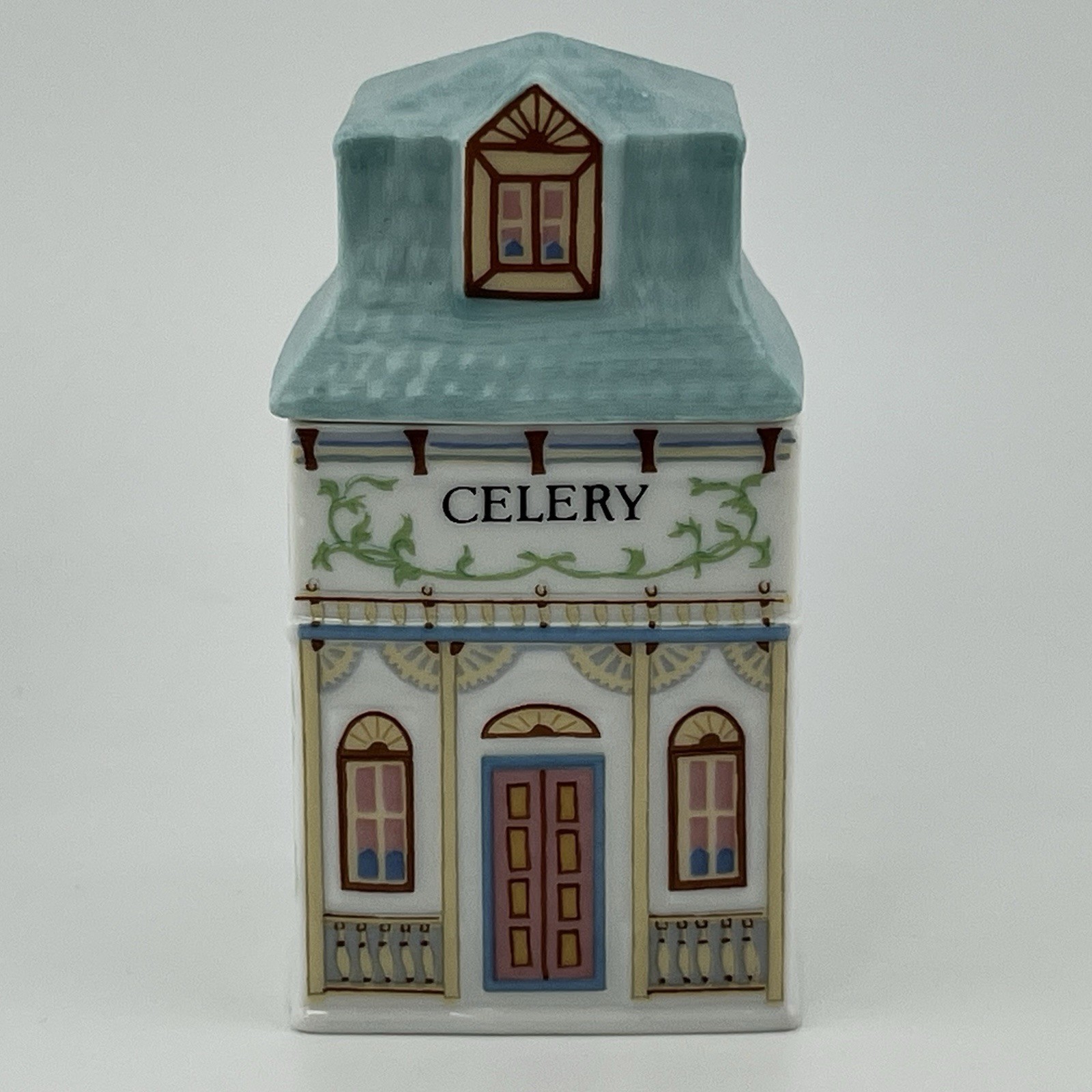 Vintage 1989 Lenox Spice Village CELERY Spice Jar Fine Porcelain Miniature House