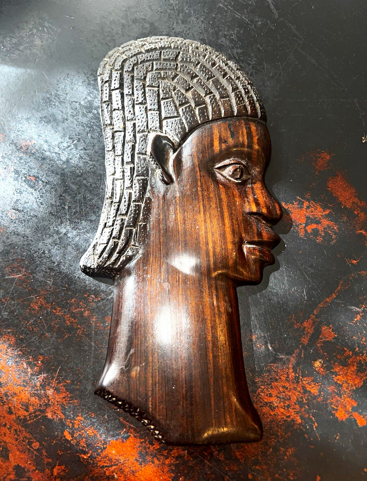 Rare Vintage1950s Hand-Carved Nigerian Ebony Wall Plaque – \