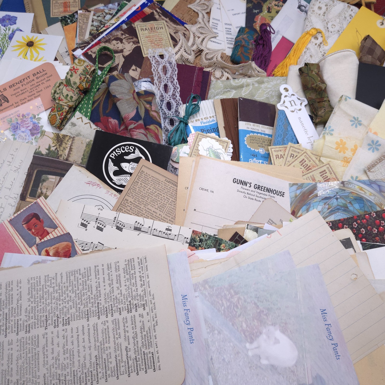 Ephemera Lot 2.5 Lb Paper Fabric Scraps Collage Ribbon Junk Journal Lace Covers