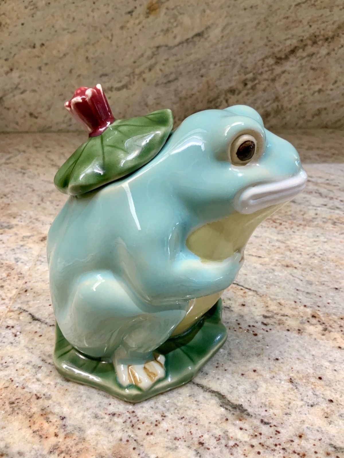 Henrickson Imports Majolica Style Frog Glazed Ceramic Collectible Sugar Bowl
