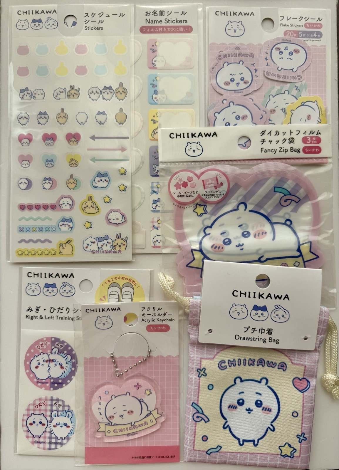 Chiikawa Stationery Goods 7pc Set Stickers Acrylic Keyring Pouch Badge Lot 🇯🇵