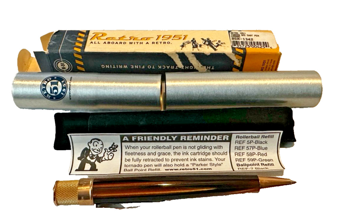 Retro 1951 Tornado Big Shot Rollerball BSR-1342 Cognac Brown Gold Trim Tube- NOS