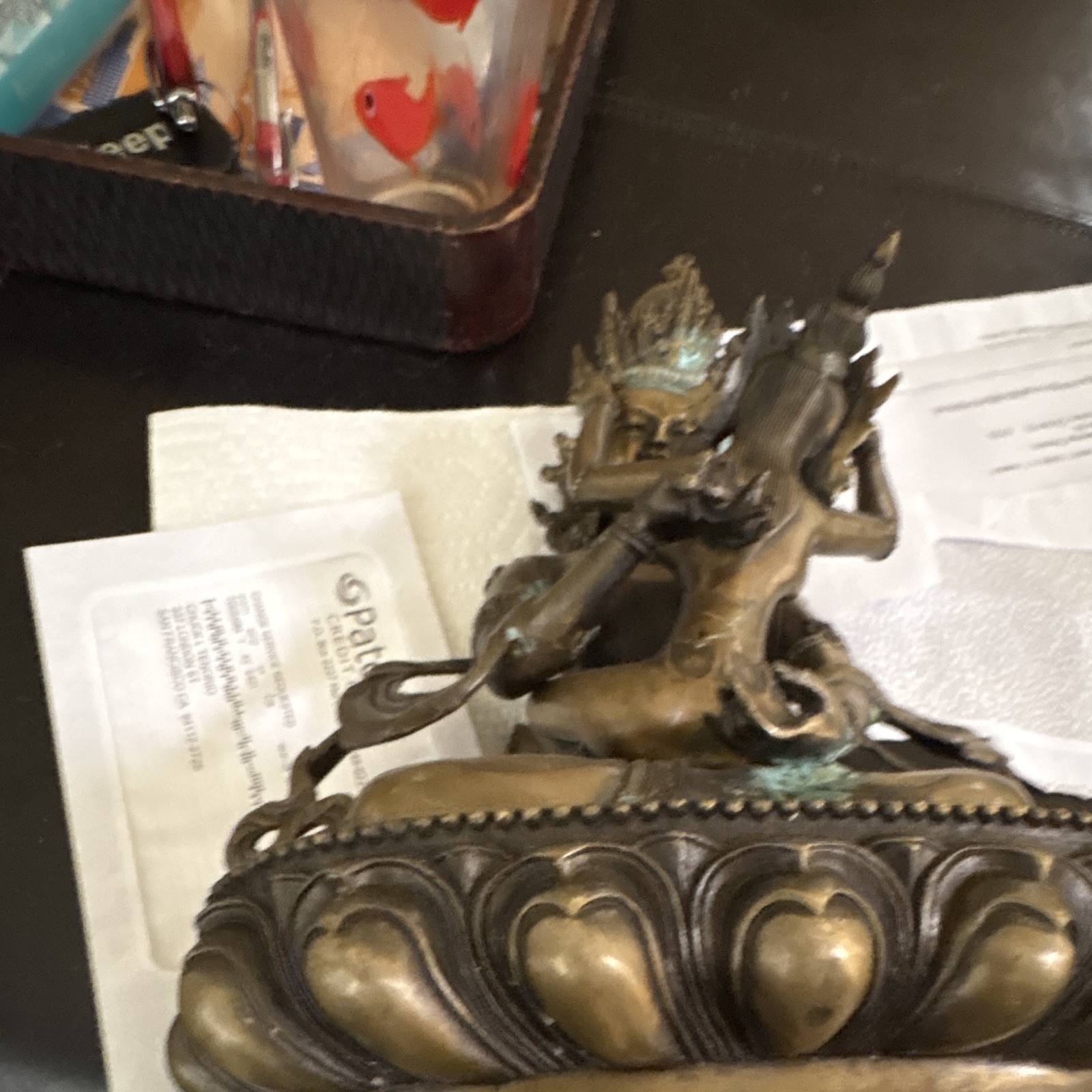 Tara bronzeBuddhist Deity Statue w/ Ornate Headdress, Lotus Base antique