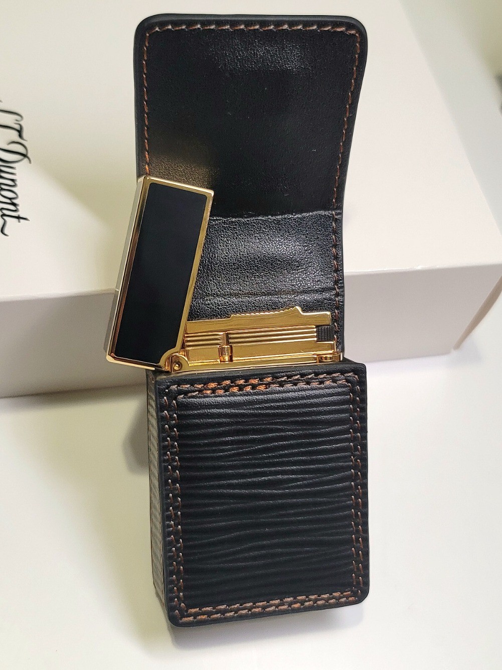 Hot ST Dupont Ligne 2 Black Gold Tribute Lighter Dual Flame with Box Case Top