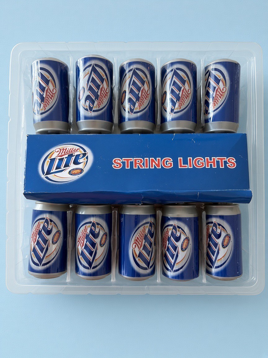 Miller Lite Beer Can String Lights 10 Count 9 Ft Tested Working Open Box