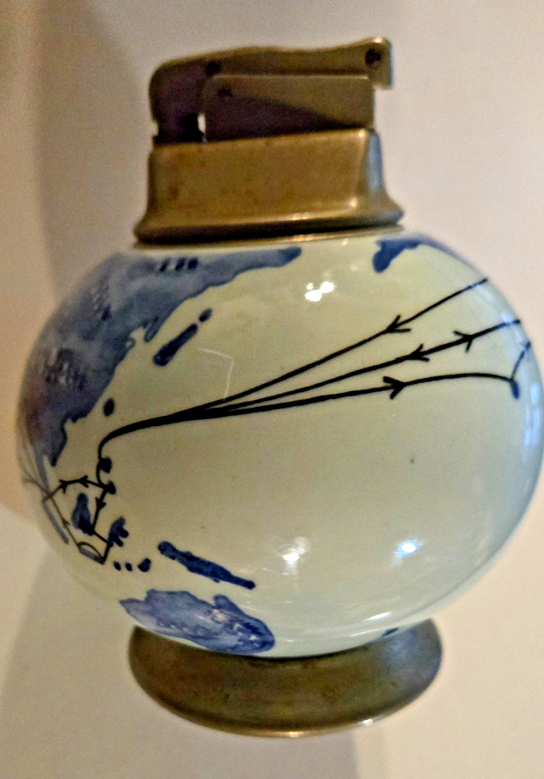 Vintage Globe Shaped Table Lighter by Karl Wieden GmbH Resembling Delftware READ