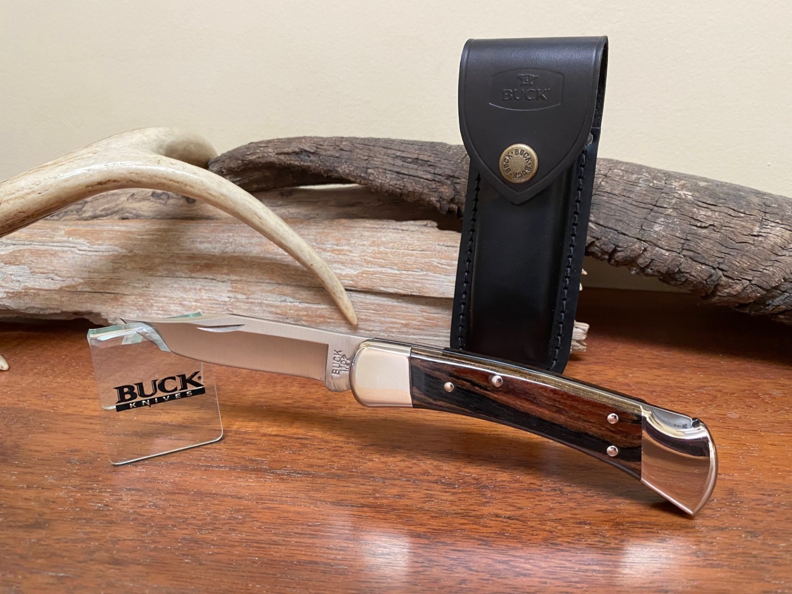 Buck Knife 110 - Vintage (2009) Nickel Silver Frame W/ New Buck Sheath **Clean**