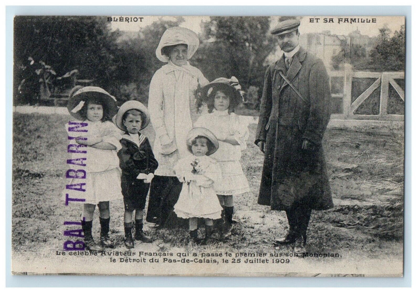 1909 Louis Bleriot Famous French Aviator Monoplane with Family Postcard