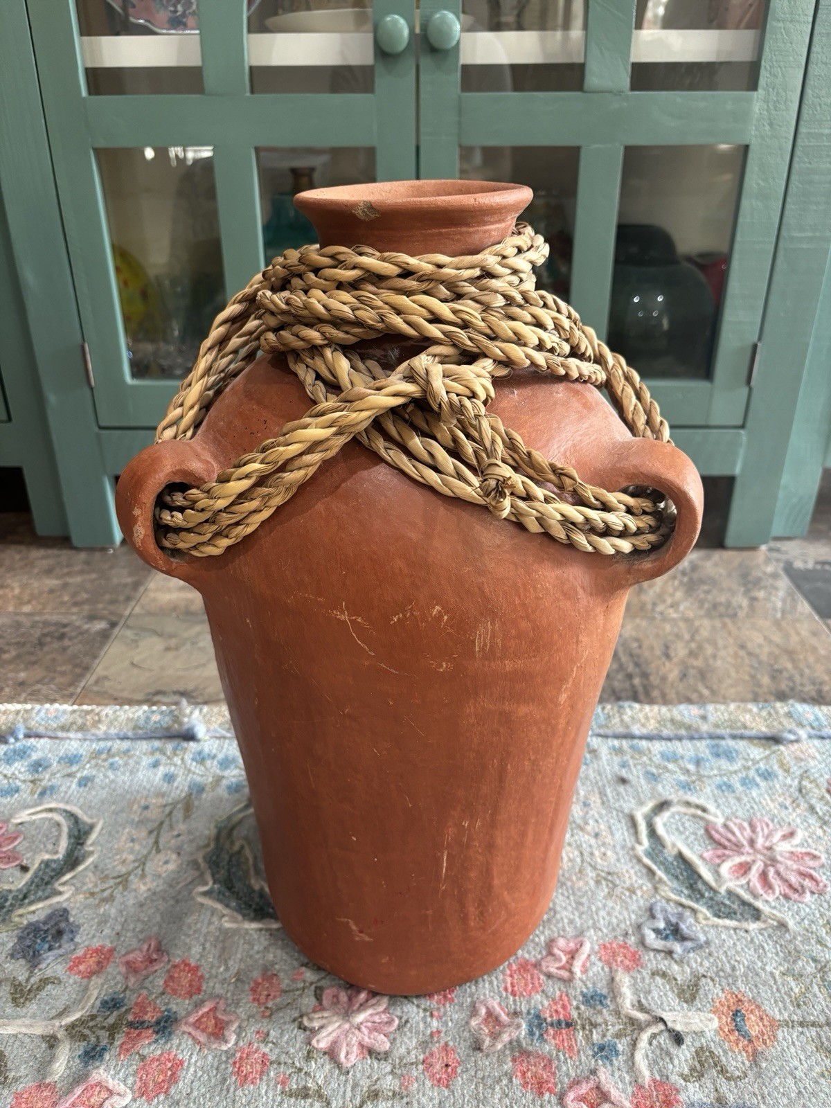 Antique Primitive Large Mexican Red Clay Pottery Water Jug Terracotta 19 Inches