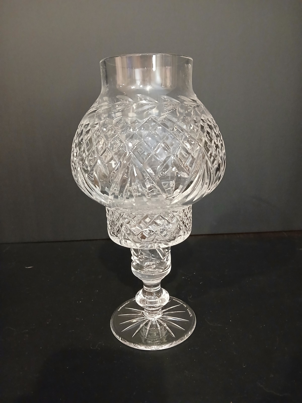 Vintage Royal Crystal Waterford 2 PC Hurricane Lamp Signed Joan McGrath- Mint