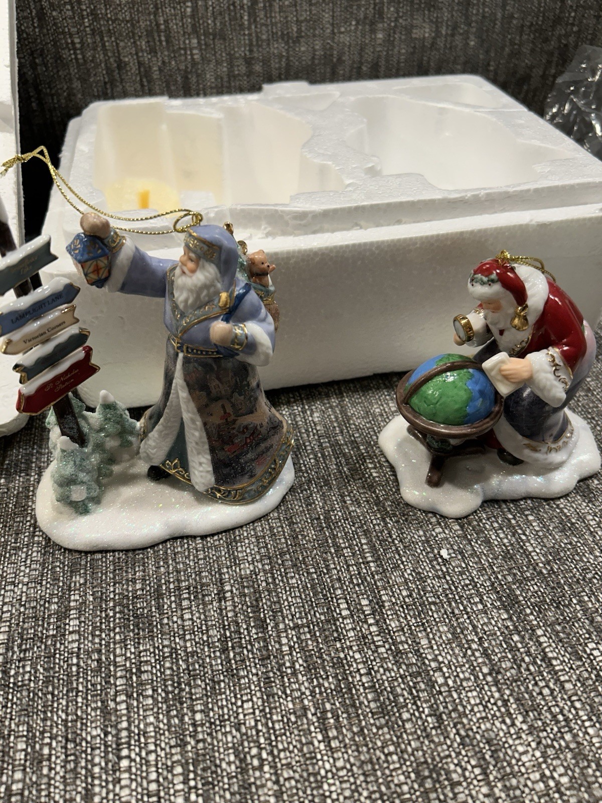 2 Pc. Bradford Editions Kinkade Spirit of Christmas Santa Ornaments - 7th Issue