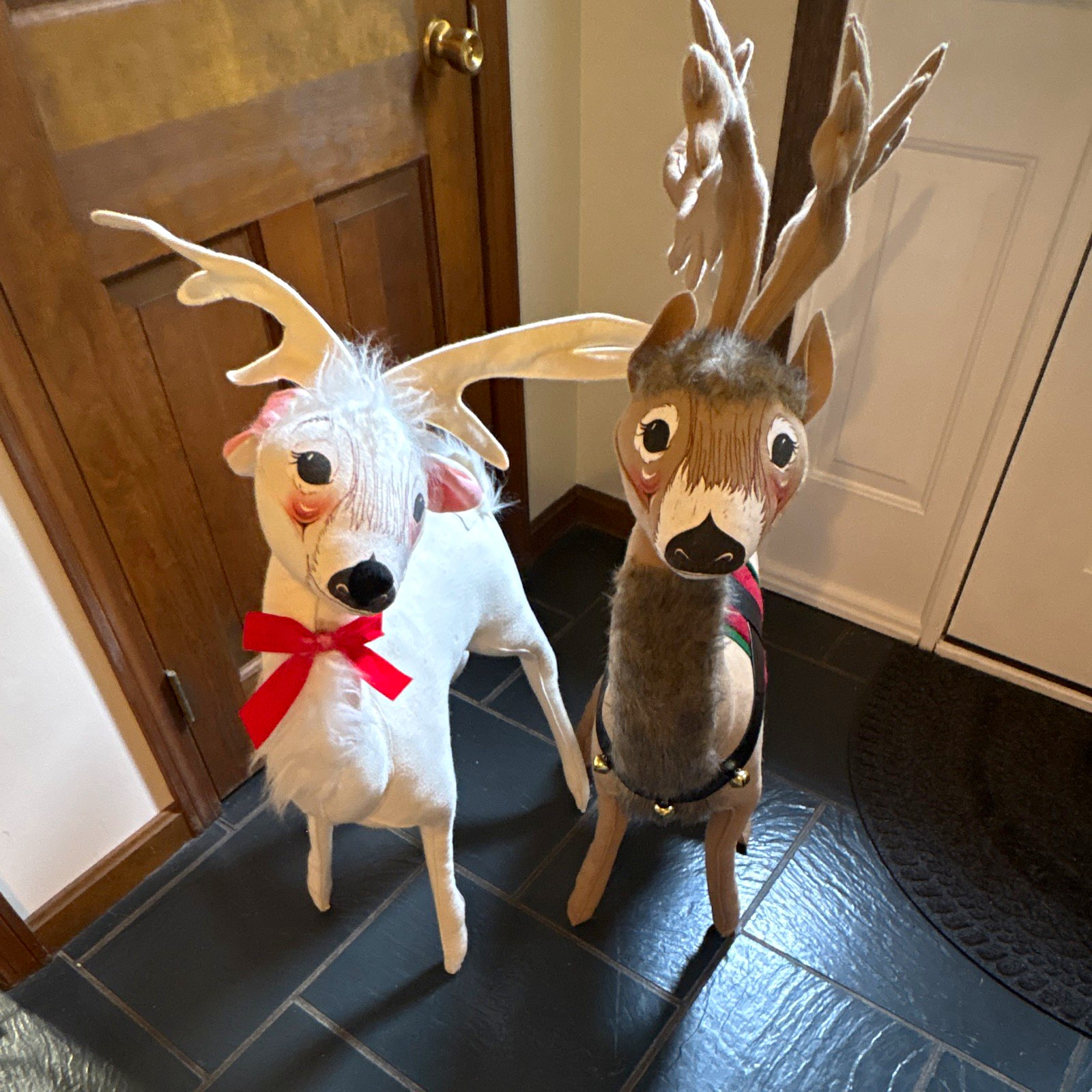 2002 Vintage Annalee Reindeer Pair 42” Large Christmas Display Dolls Made USA