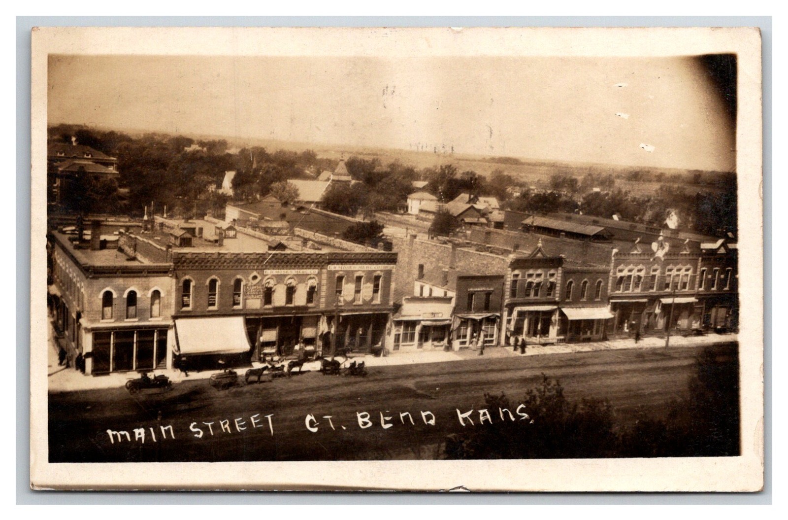 RPPC Great Bend KS Main Street View Bird\'s Eye Storefronts 1908 C.