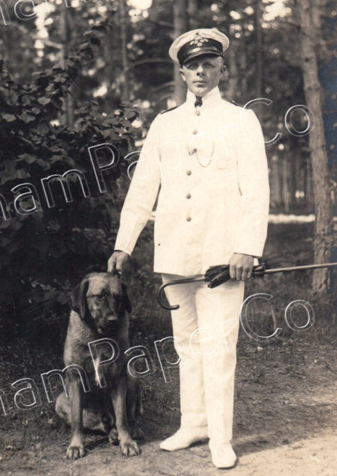 WWI Dog German Navy Deck Officer RPPC Real Photo Postcard