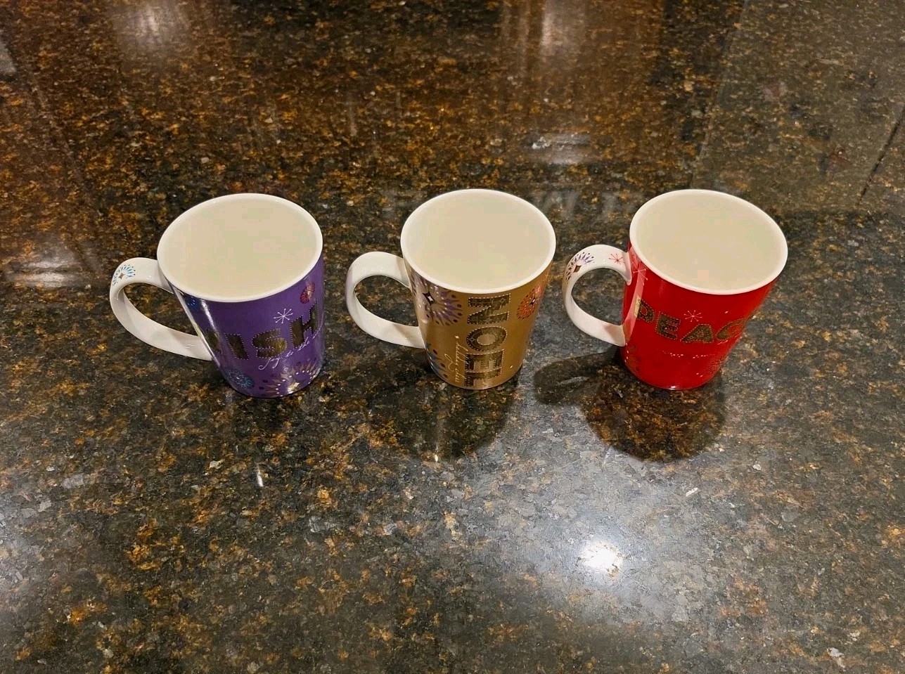 SET OF 3 Starbucks HOLIDAY 2006 Ceramic Coffee Mugs. 14 oz. Wish, Noel, & Peace