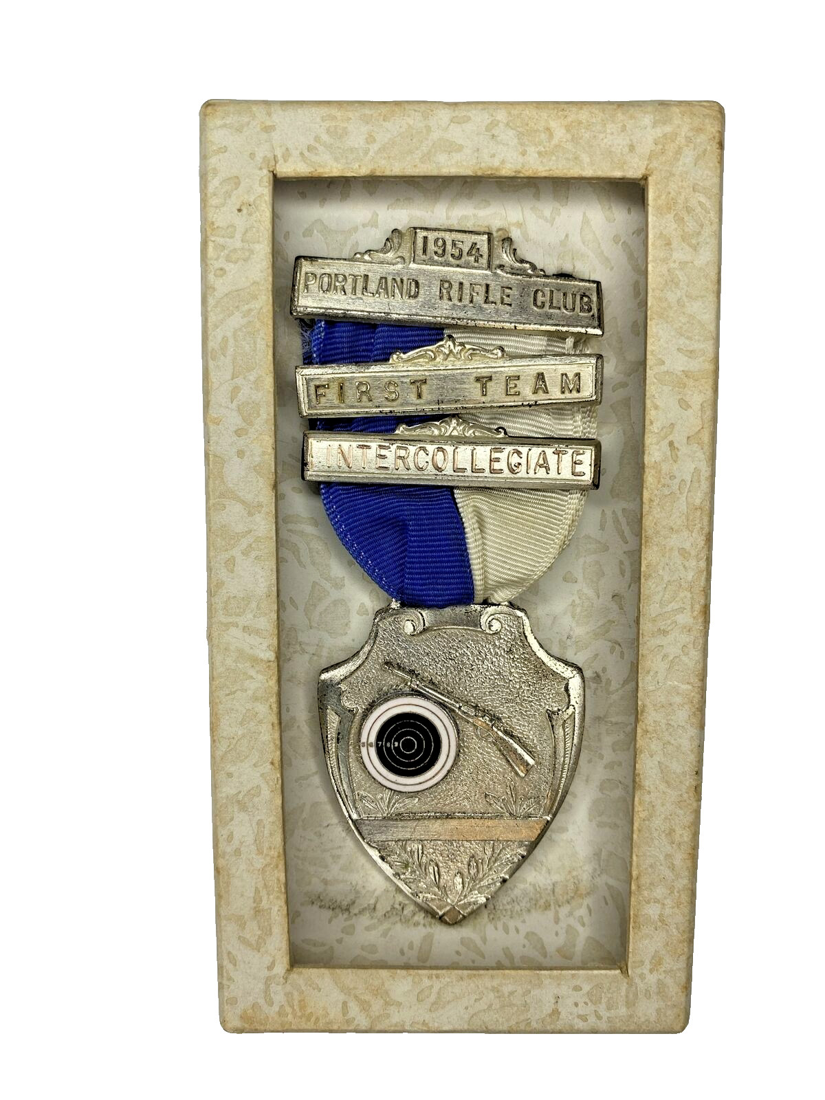 1954 Portland, OR Rifle Club 1st Team 40mm Medal Intercollegiate  B/W Ribbon &cs