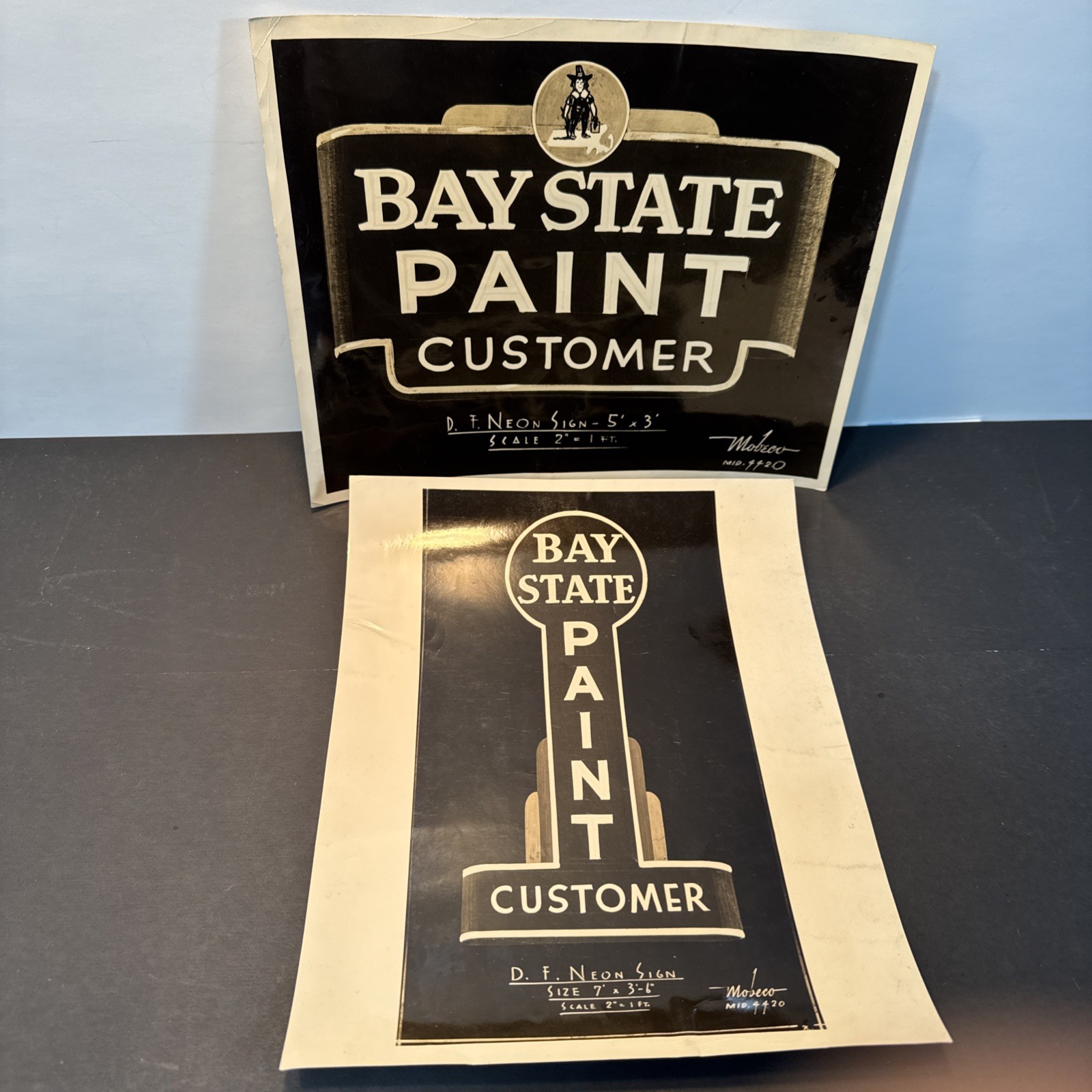 2 1930\'s BAY STATE PAINT Mobeco Neon Sign ORIG PHOTOS MA