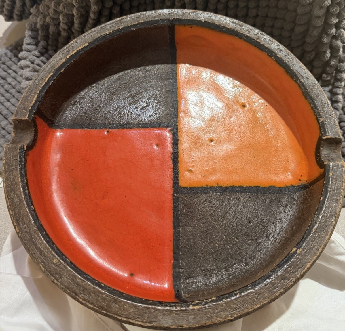 Bitossi Mondrian Ashtray Aldo Londi Raymor Italy 1973 Orange Yellow Ceramic