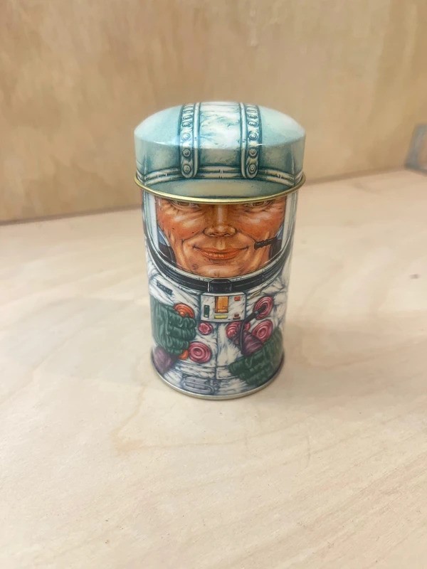 Vintage 1970s Cap-Tins Astronaut Tin Box Company Daher NASA Spaceman Container