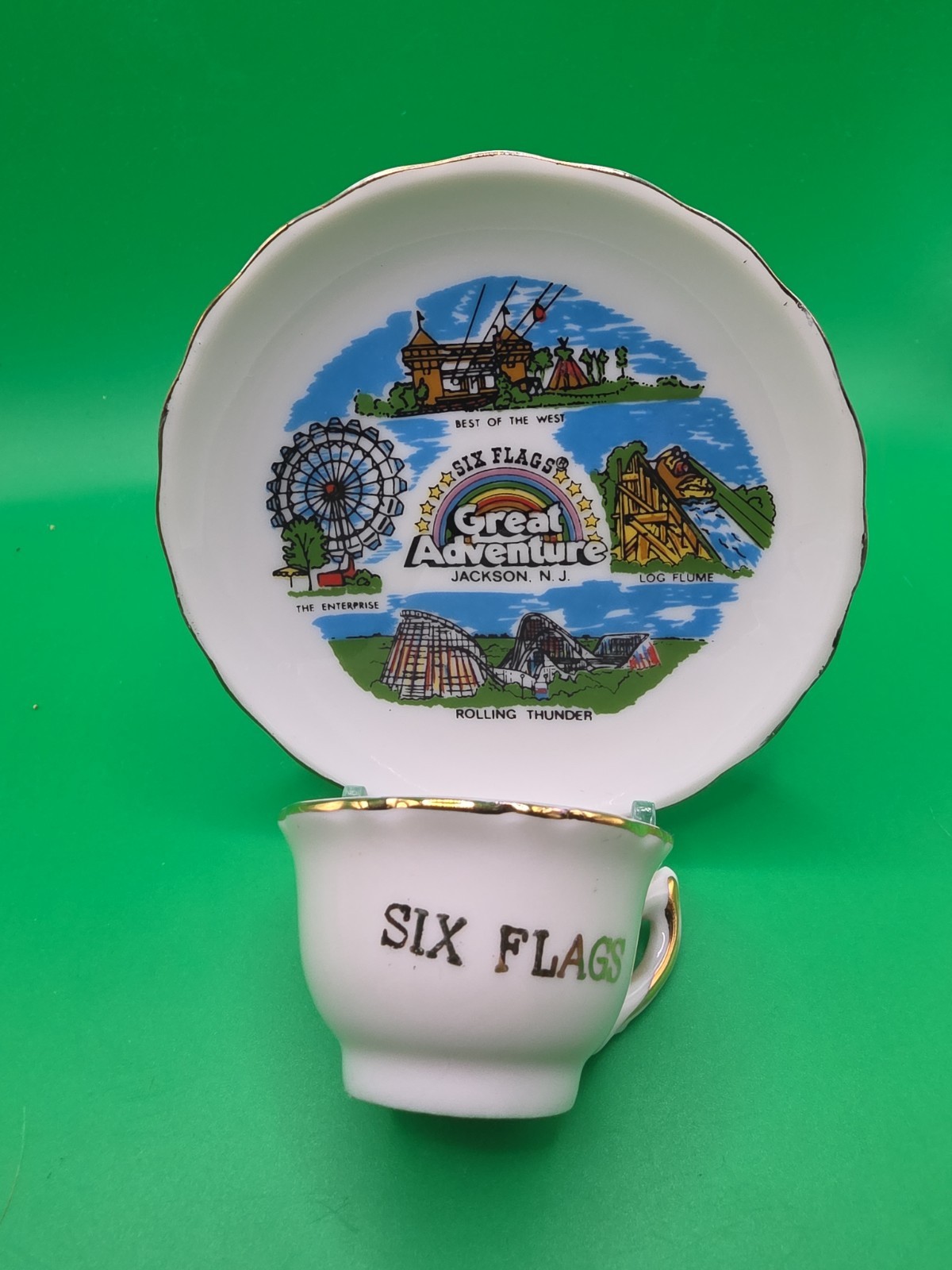 Vintage 1970’s souvenir small plate and saucer, Six Flags