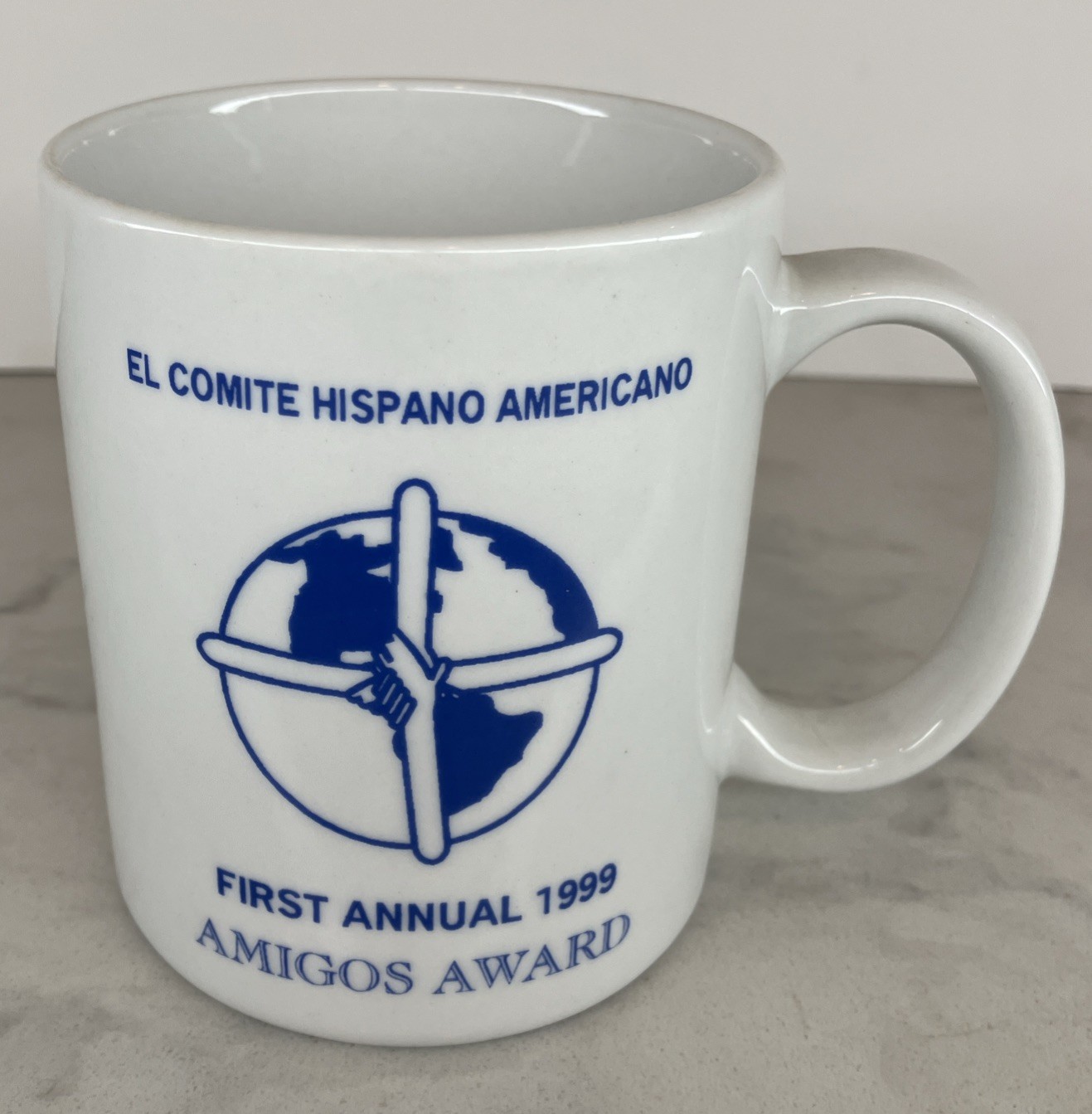 Vintage 1999 Amigos Award Coffee Mug El Comite Hispano Americano *RARE*