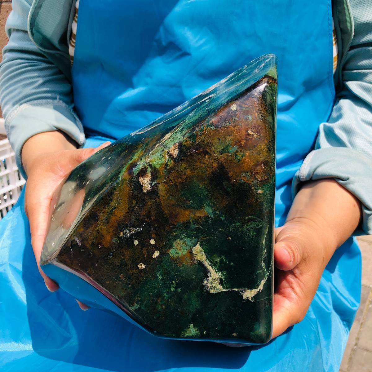 14.87 LB Natural Moss Agate Polished Freeform Green Landscape Mineral Specimen