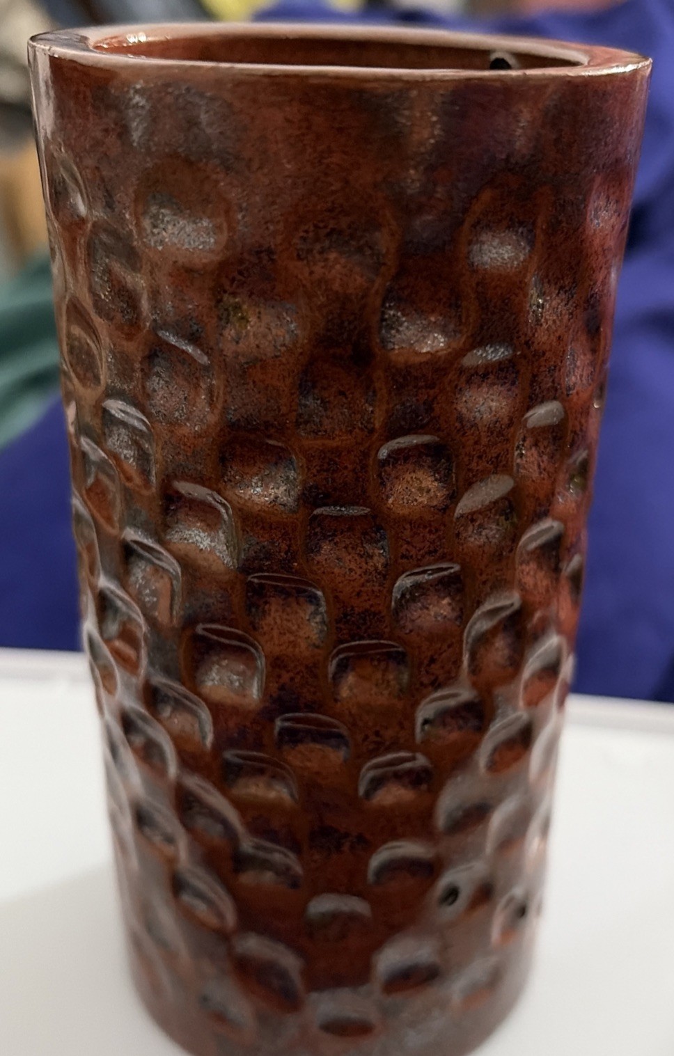 MCM Stoneware Vase L. Hjorth Studio M#021 Metal Bronze Glaze Impress Relief 5.5”