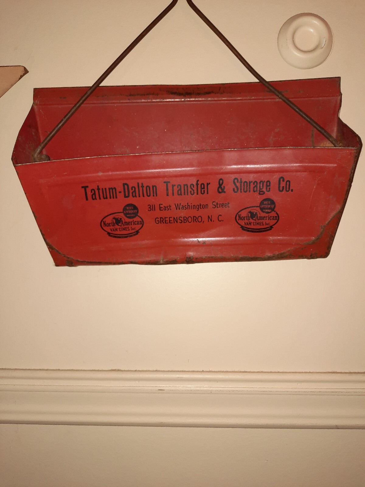 Vintage Antique Tatum Dalton Transfer storage Greensboro Dustpan Twisted Handle