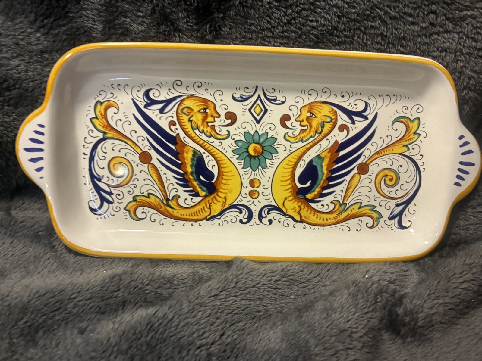 VTG DERUTA RAFFAELLESCO DRAGON CERAMICA NOVA MAJOLICA SERVING TRAY ITALY 