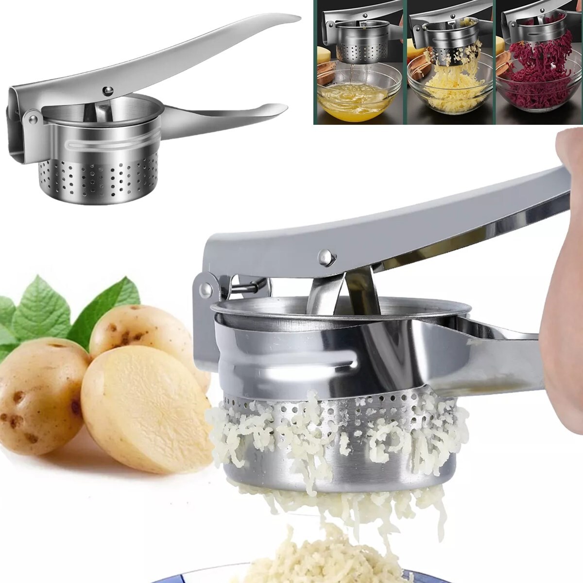 Stainless Steel Potato Masher Press Ricer No Lumps Large Heavy Vegetables Tool