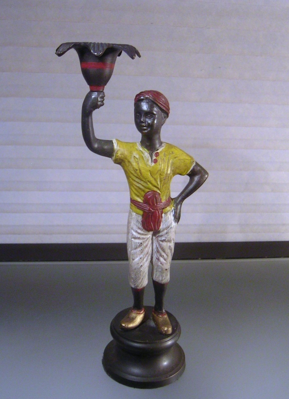 Vintage Bronze Blackamoor Candle Holder Statue