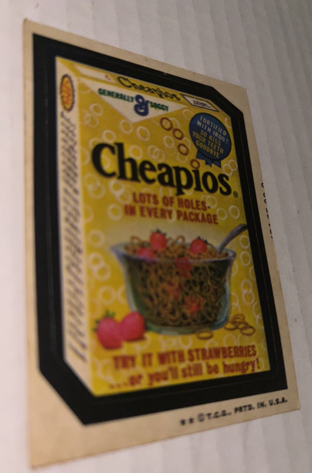 Vintage 1970s Topps Wacky Packages Cheapios Sticker Card Cheerios Parody Tan Bac