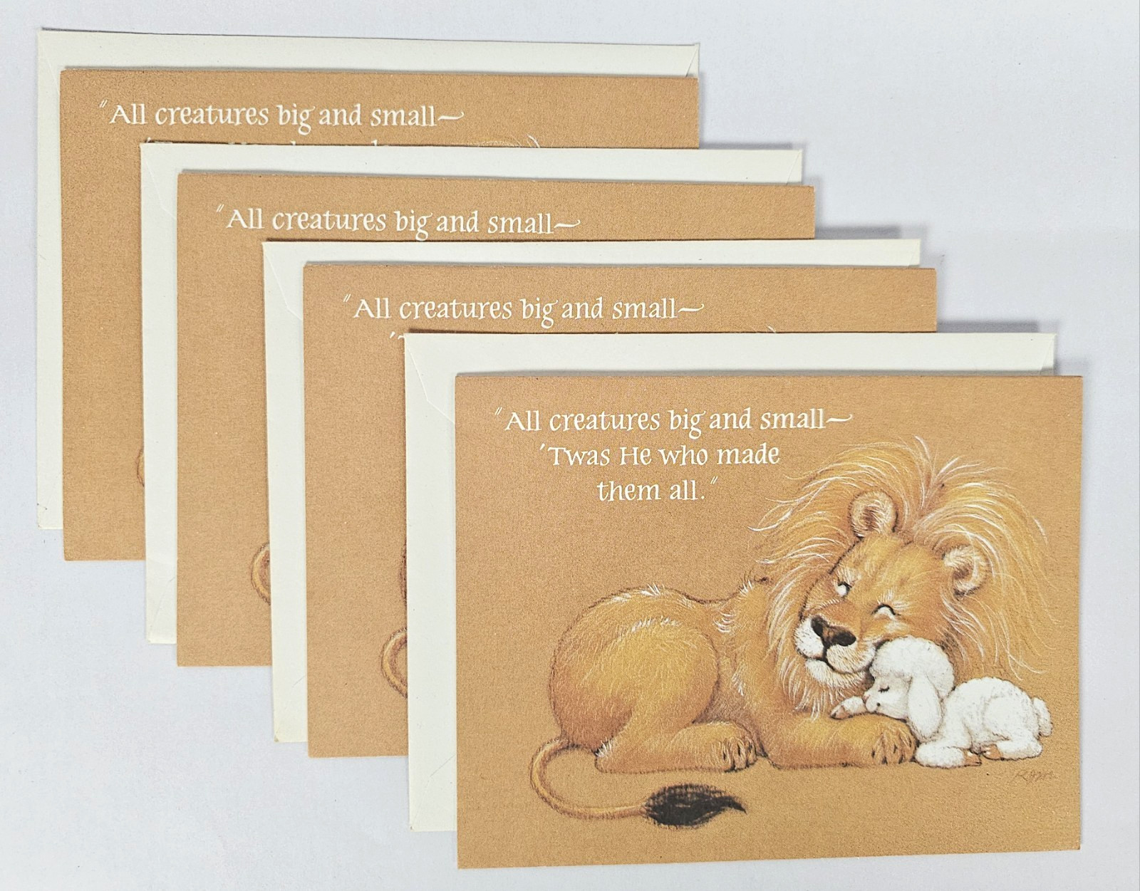 4 Vintage 1991 Lion & Lamb Christmas Cards Lot UNUSED Greeneville Press USA