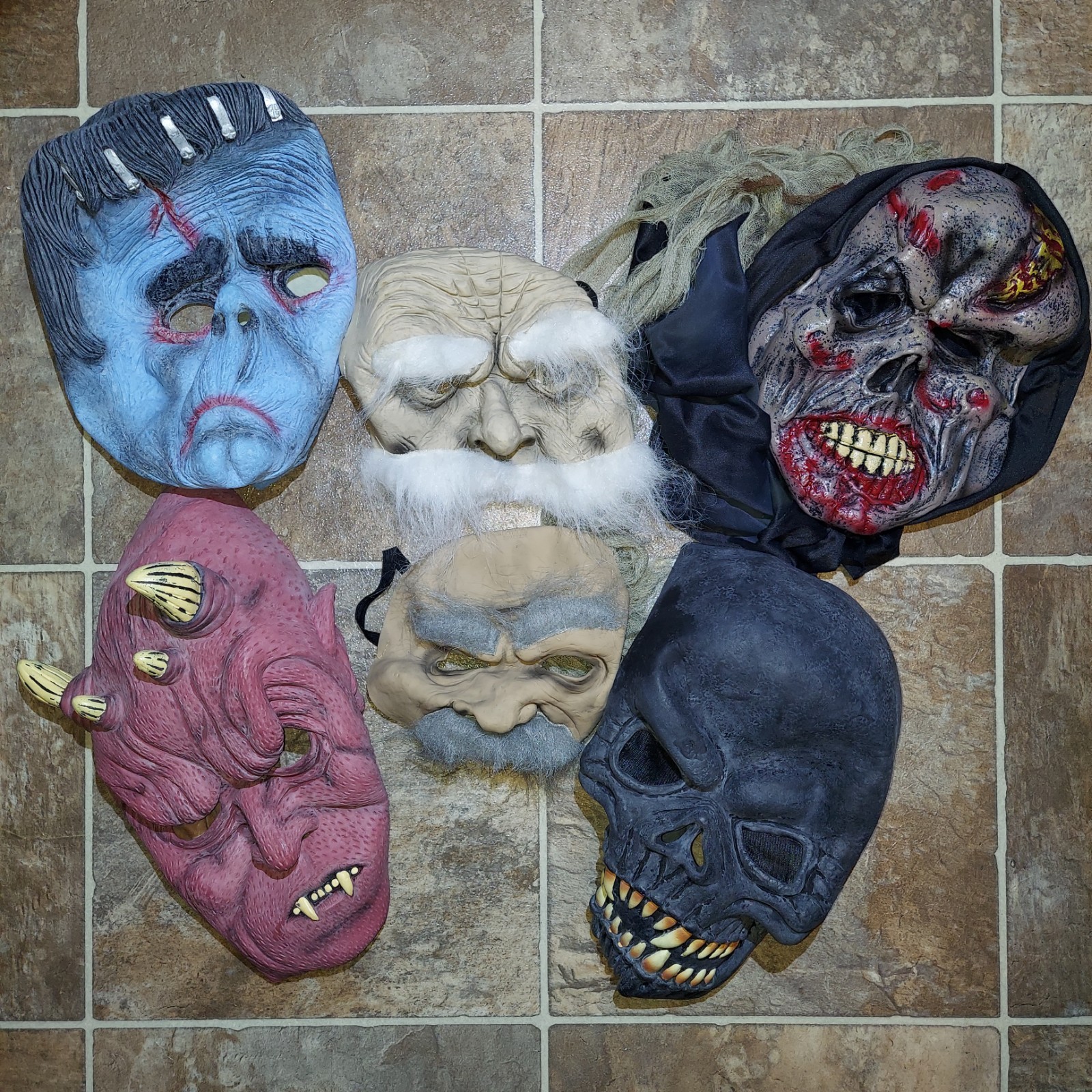 Vintage Halloween Masks Lot Of 6 Pre-owned GUC Demon Zombie Frankenstein 