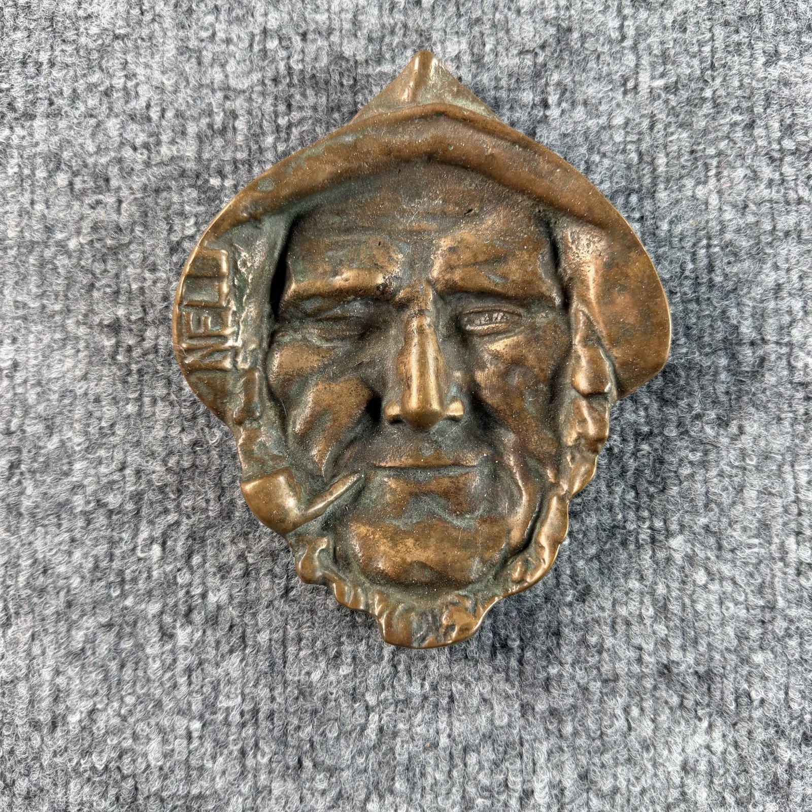 Bronze Nautical Fisherman Face Sculpture Small Brown Wall Plaque Unmarked Decor