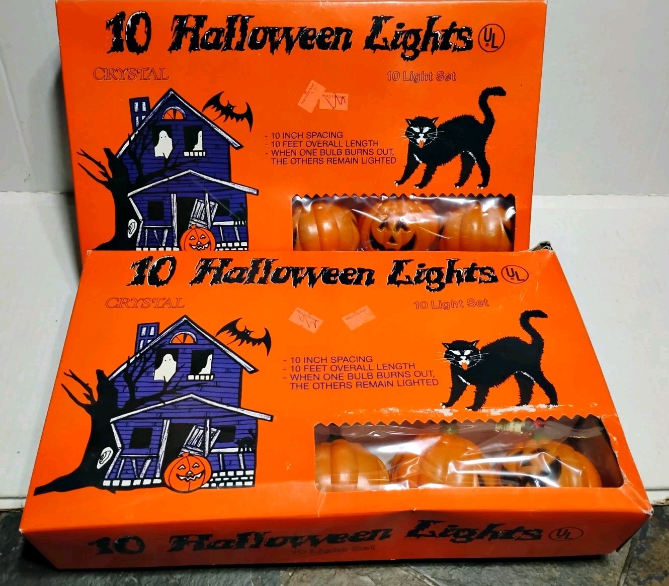 Vintage Halloween Jack O\' Lantern Blow Mold String Lights Lot of 2 New In Box 