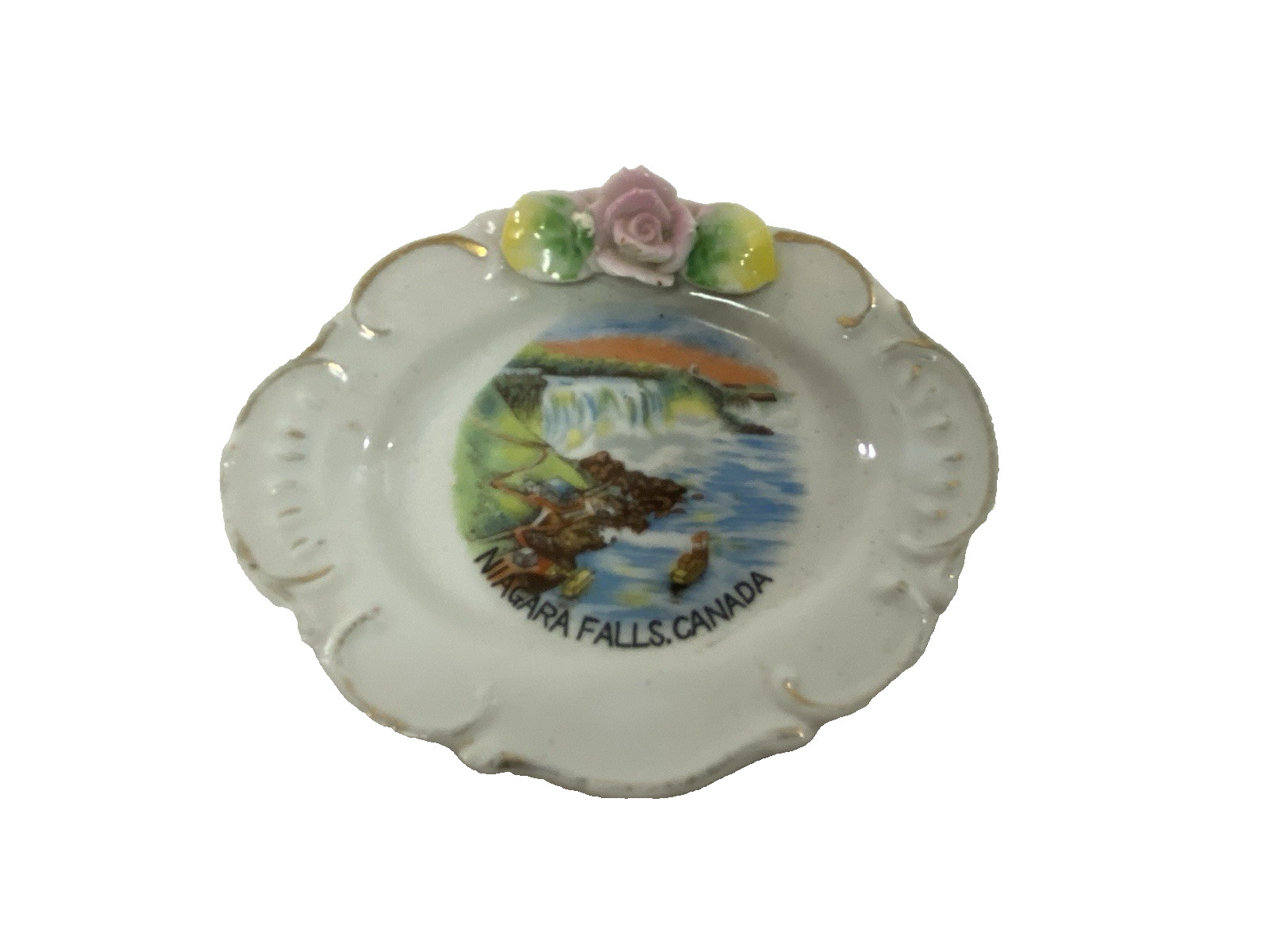 NIAGARA FALLS CANADA Souvenir TRINKET DISH PAINTED~VTG~Metropolitan~1950/60\'s~GC