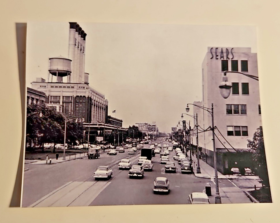 Vintage 4x5 Photograph print 1956 Highland Park Mi Woodward and Puritan Sears