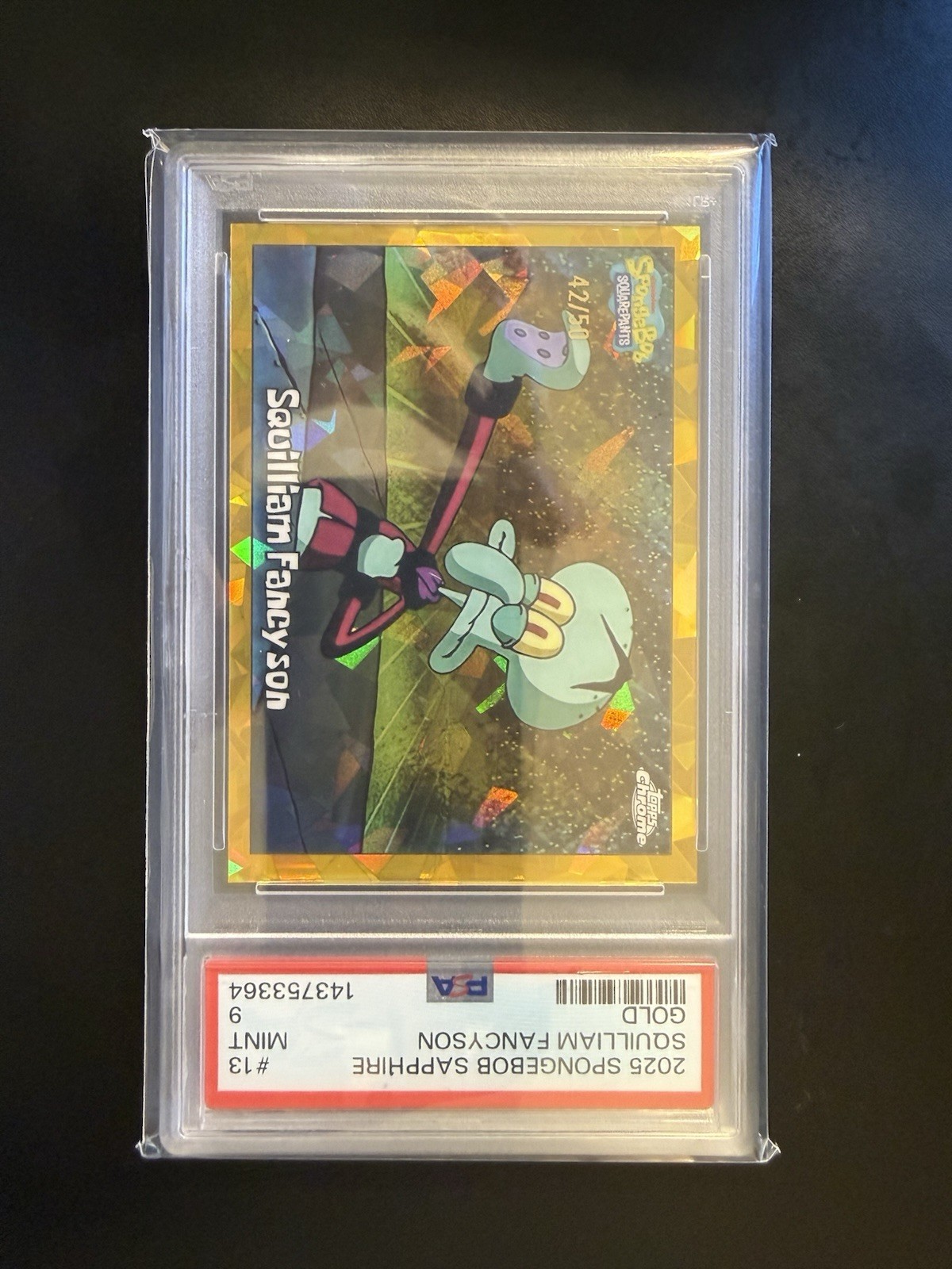 2025 Topps Chrome Sapphire SpongeBob SquarePants #13 Squilliam Fancyson Gold /50