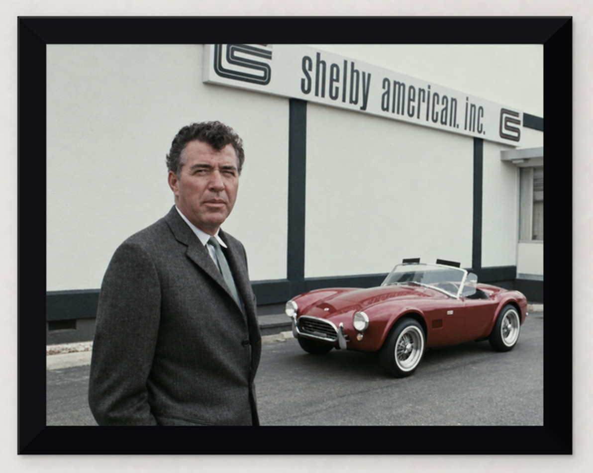 FRAMED CARROLL SHELBY PERFORMANCE IS MY BUSINESS SHELBY AMERICAN 11X8.5 PHOTO
