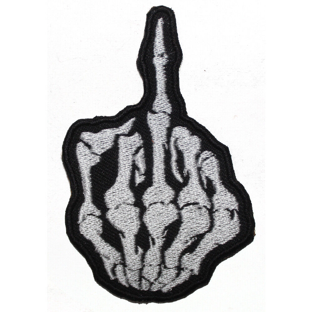 Skeleton Middle Finger Iron On Patch Sew On Badge Embroidered Cloth Patch